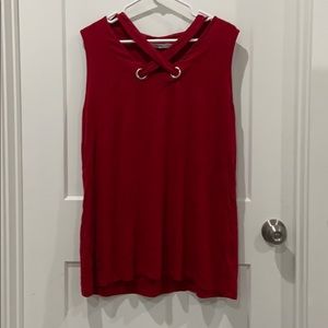 Red sleeveless shirt
